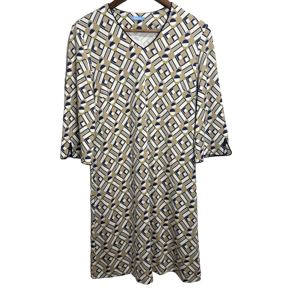 J. McLaughlin Geo Print Bell Sleeve Shift Dress 3/4 Sleeves Women's Size Small